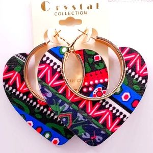 Round wooden earrings, heart-shaped wood and alloy earrings. 2.5 Inches